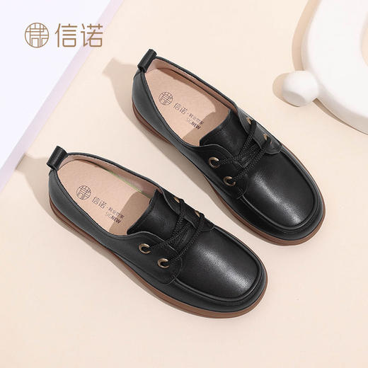 信诺真皮舒适女鞋2024新款秋季绑带小皮鞋厚底舒适通勤休闲软单鞋Q3066-N16 商品图3