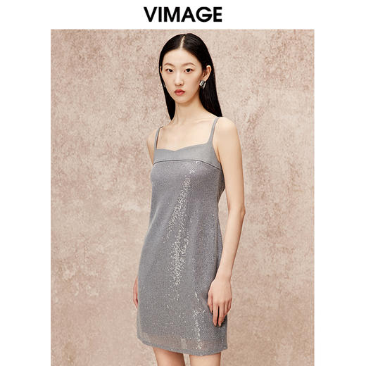 VIMAGE纬漫纪时尚露背时尚洋气吊带修身显瘦礼服连衣裙秋新款V2277805 商品图3
