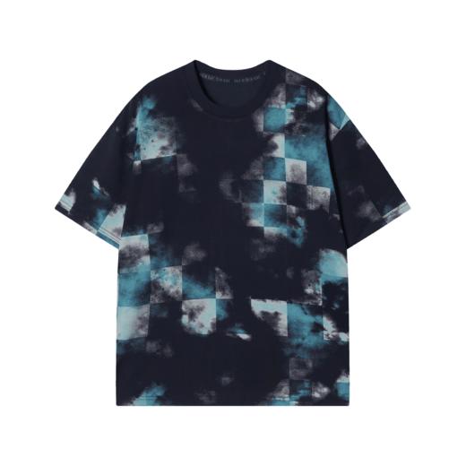 T1568夏季新款时尚做旧格子印染男士短袖百搭休闲上衣宽松小众T恤 商品图1