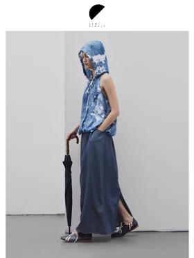 半圆/D24202314/扎染连帽挂脖背心