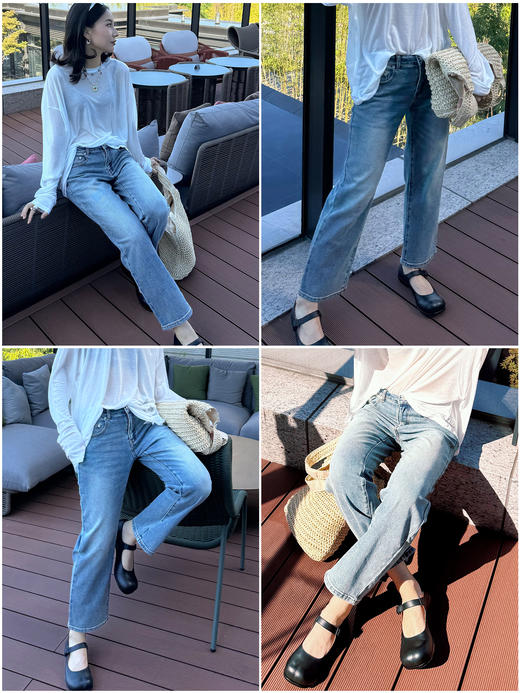 HIDEMI 多重水洗做旧显瘦复古中低腰九分小脚牛仔裤 商品图3