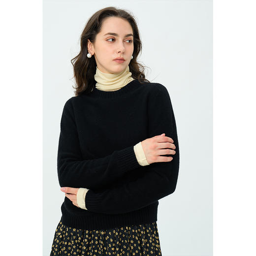 HeyDress绵羊毛花纱毛衣女秋冬宽松圆领针织衫慵懒优雅套头上衣 商品图3