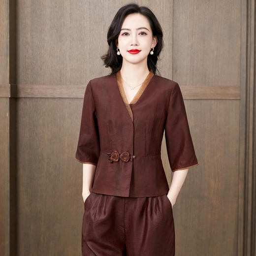 KQ-221615+221556洋气质时尚桑蚕丝套装大码显瘦真丝香云纱职业休闲两件套 商品图1