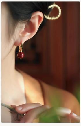 朱砂红事事圆满国风大气耳环脱敏925银针镀金