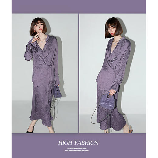 COCOBELLA丝光缎面压褶气质通勤半身裙温柔垂顺遮胯筒裙HS7026B 商品图2