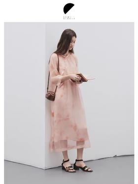 半圆/D24208270/斜襟桑蚕丝植物染连衣裙