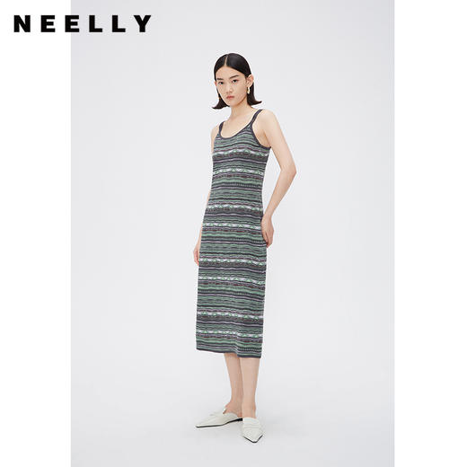 NEELLY纳俪商场同款秋修身针织吊带连衣裙女时髦无袖中长款连衣裙 商品图0