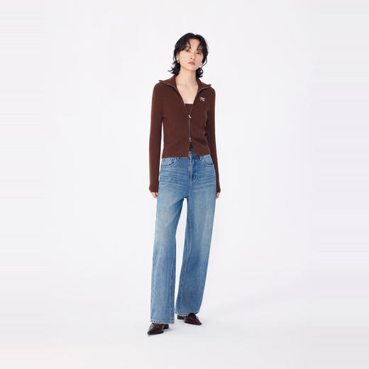 NEELLY纳俪商场同款秋季新款修身显瘦翻领双拉链针织衫开衫上衣女N24081A01187 商品图2