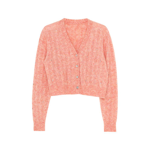 HeyDress马海毛钉钻针织开衫女秋冬法式v领宽松慵懒温柔气质上衣 商品图4