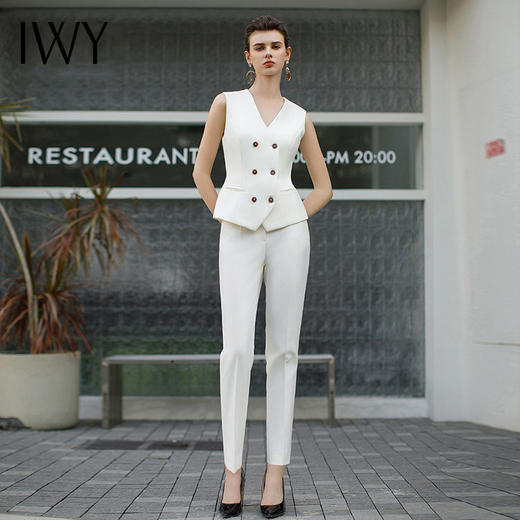 IWY/秋款白色高级感马甲职业装气质高端总裁范收腰显瘦西装套装女CPM1949 商品图4
