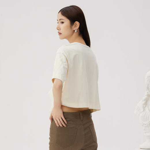 谜底短T恤短袖女2024秋季新品百搭立体网纱拼接宽松上衣243MT1202 商品图2