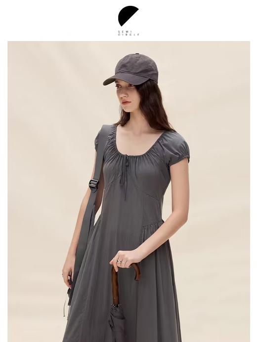 半圆/D24202190/抽皱U领休闲连衣裙 商品图1