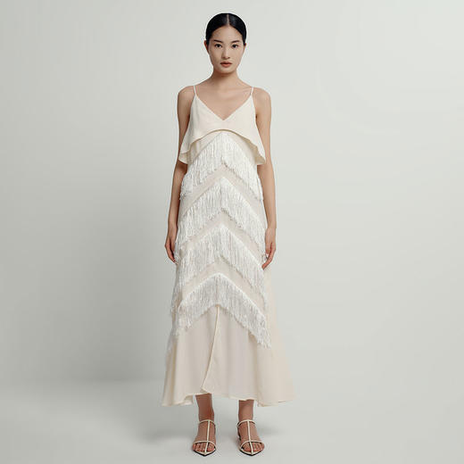 ROMI STUDIO“棕标系列”自然肌理垂感流苏吊带露背连衣裙 D3221 商品图1