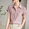 KQ-12708夏季翻领竖条纹短袖衬衫女双绉真丝宽松薄款衬衣大码女装上衣 商品缩略图1