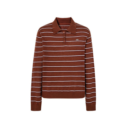 【严选】伊芙丽羊毛混纺POLO领条纹套头针织衫女2024秋装新款上衣1F7931521 商品图4