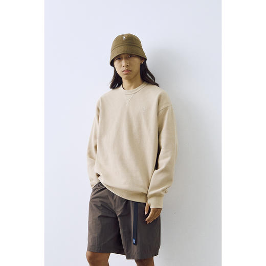 吃茶去chichaqu2024宽松复古华夫格刺绣圆领卫衣休闲运动百搭 商品图0