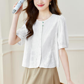 雀说圆领刺绣国风盘扣衬衫女新款轻熟风衬衣AL44191