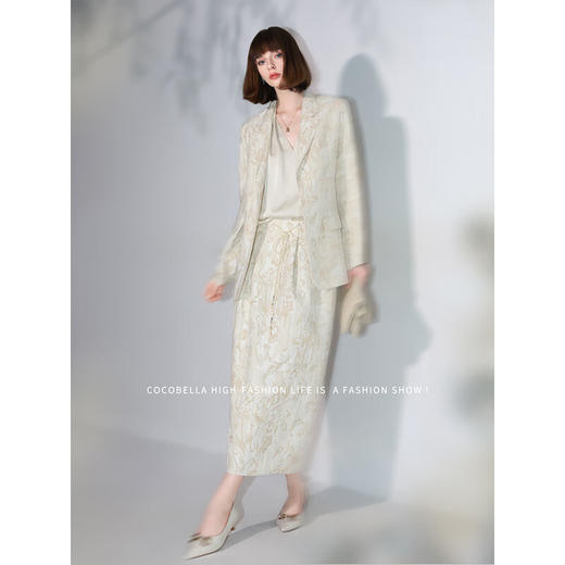 COCOBELLA肌理浮雕提花半身裙女春夏国风棉麻通勤长裙HS0032 商品图1