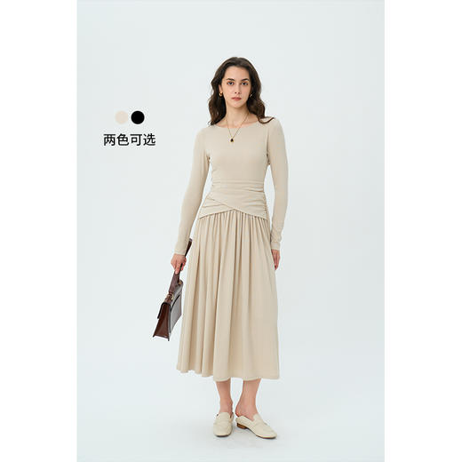 HeyDress法式针织连衣裙女秋季交叉收腰设计显瘦气质别致百褶裙子 商品图0
