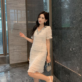 【清仓超15天不保价】[奢姿轻奢系列]温柔优雅连衣裙大码女装夏季新款胖妹妹亮钻裙子8942860103【1】