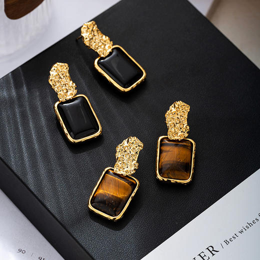 yszz-08009【云赏珠宝】意大利工艺虎眼石黑玛瑙时尚耳环s925银针耳饰 商品图1