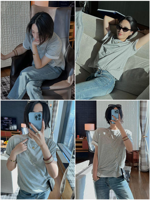 HIDEMI 自然棉织标系列圆领透气舒适短袖t恤 白色/烟灰色/深炭灰 商品图2