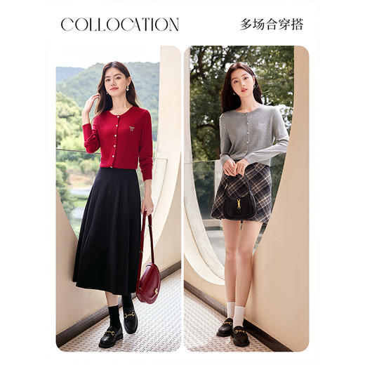 【五折购】熙世界2025秋季新款甜美风刺绣圆领针织衫长袖休闲软糯开衫上衣 商品图4