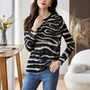 雀说波浪纹T恤新款时尚洋气圆领宽松斑马纹显瘦百搭上衣AL26 商品缩略图3