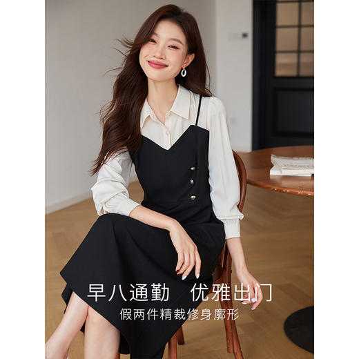 【五折购】熙世界法式假两件衬衫连衣裙2025秋季新款通勤正式场合气质裙子 商品图1