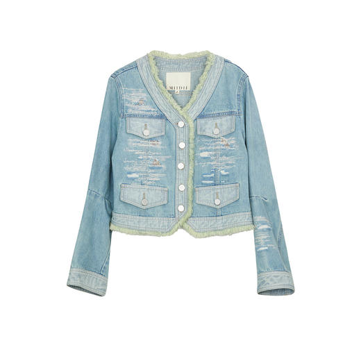 谜底牛仔外套女2024秋季新品小香风磨破特色短款牛仔服243MW1064 商品图4