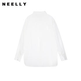 NEELLY纳俪商场同款秋季新款纯色通勤长袖衬衫女宽松休闲白色衬衣N24081B01079