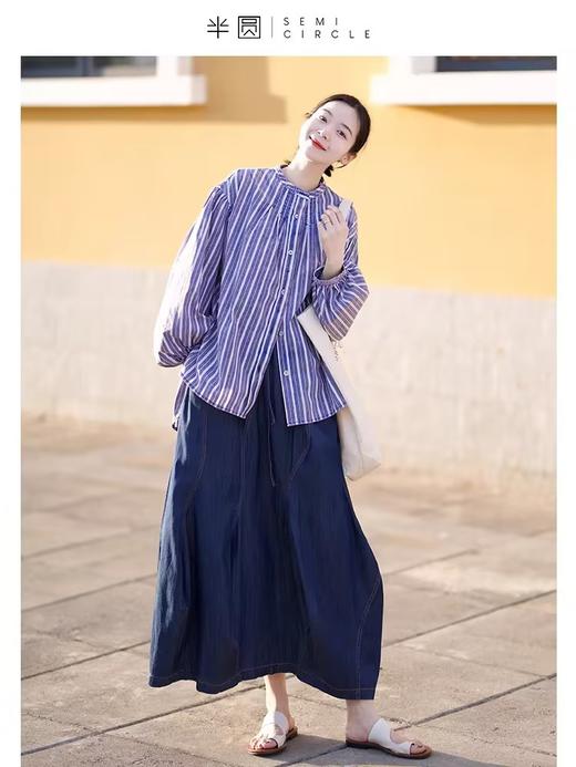 半圆/D23115035/高腰抽绳小众中长款a字牛仔裙 商品图1