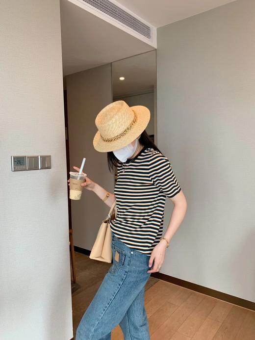 【59元清仓】条纹T 宽松版薄款夏季冰丝圆领条纹T恤短袖亲肤 棉条纹T 商品图4