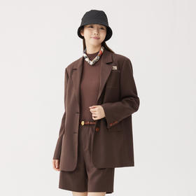 谜底宽松西装外套女2024秋季新品复古通勤风单排扣西服243GW0997