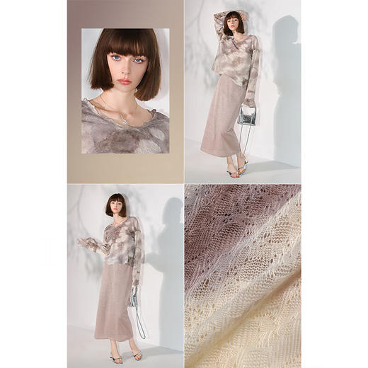 COCOBELLA手工扎染渐变镂空提花针织衫秋休闲套头罩衫TS7018 商品图3