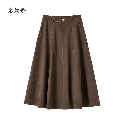 【商场同款】CNS4861 “ 美拉德伞裙 ”  美拉德棕秋季的主打色 多片结构线打造小A摆散裙 裙型流畅立体显瘦 撞色明线设计摩登现代 TR面料垂感有型透气好穿 商品图9