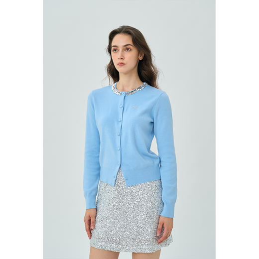 HeyDress亮片针织开衫女秋冬复古圆领爱心刺绣毛衣设计感气质上衣 商品图3