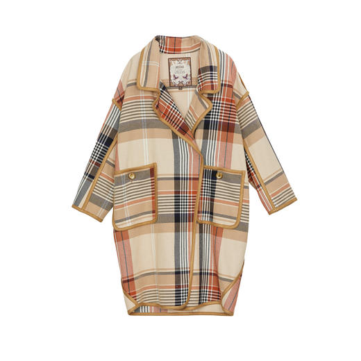 谜底格子长款风衣女士2024秋新品复古风时髦大口袋外套243ME1130 商品图4