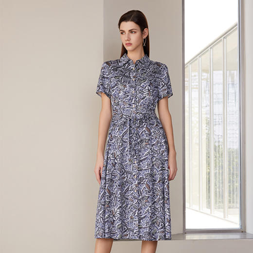 【衬衫款真丝连衣裙】24年春夏新品女士100%桑蚕丝中长款连衣裙 商品图1