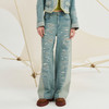 谜底牛仔阔腿裤女2024秋季新品复古风拼接水洗破洞长裤243MK1059 商品缩略图0