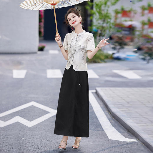 新中式风气质时尚，印花设计舒适清凉两件套裙HR-LMJY6685 商品图1