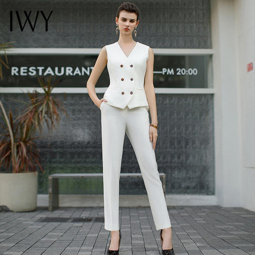 IWY/秋款白色高级感马甲职业装气质高端总裁范收腰显瘦西装套装女CPM1949 商品图0