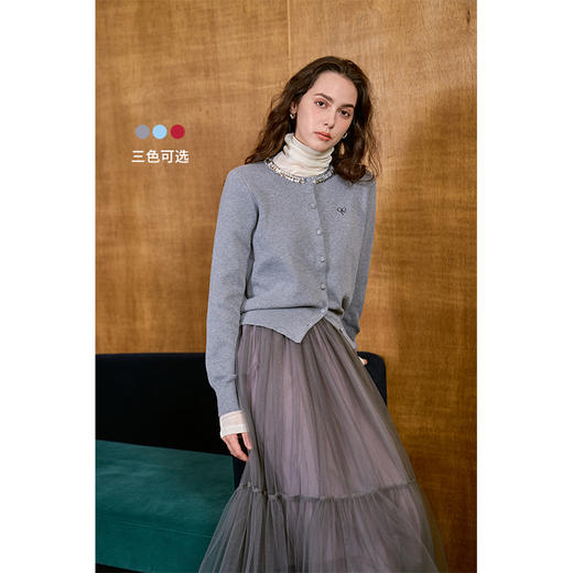 HeyDress亮片针织开衫女秋冬复古圆领爱心刺绣毛衣设计感气质上衣 商品图0