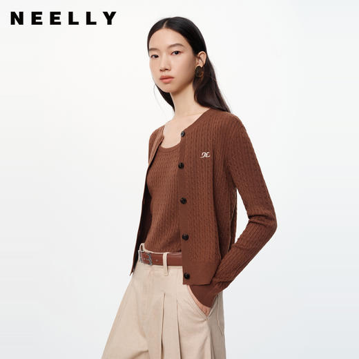 NEELLY纳俪商场同款秋季新款两件套上衣女通勤简约修身长袖针织衫N24081A01067 商品图0