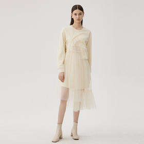 谜底拼接式卫衣裙长袖2024秋季新品简约浪漫圆领中长裙243ML1203