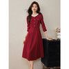【129选3件，不退换】熙世界法式小香风红色连衣裙2025秋季新款气质复古优雅赫本长裙 商品缩略图2
