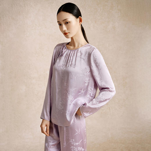 金三塔真丝睡衣女100%桑蚕丝静雅中式斜襟衣裤套宽松舒适家居服  YSFEC206 商品图1