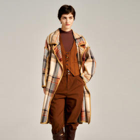 谜底格子长款风衣女士2024秋新品复古风时髦大口袋外套243ME1130