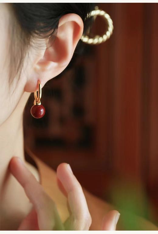 朱砂红事事圆满国风大气耳环脱敏925银针镀金 商品图1