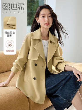 【专属特价】熙世界卡其色风衣女款2025新款春秋流行双排扣小个子中长款大衣